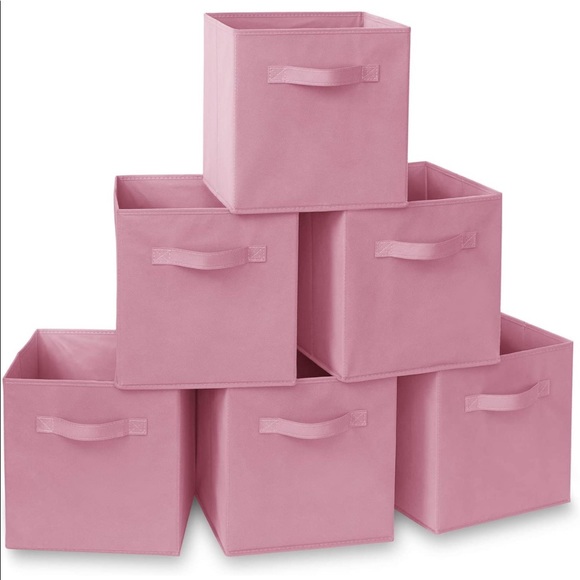 Set of 6 Collapsible Fabric pink Cube Storage Bins
